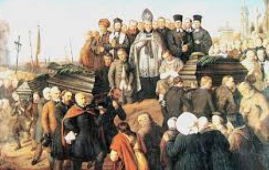 רבי מיסלס בלוויה של פולנים יחד עם כומר הפולני 